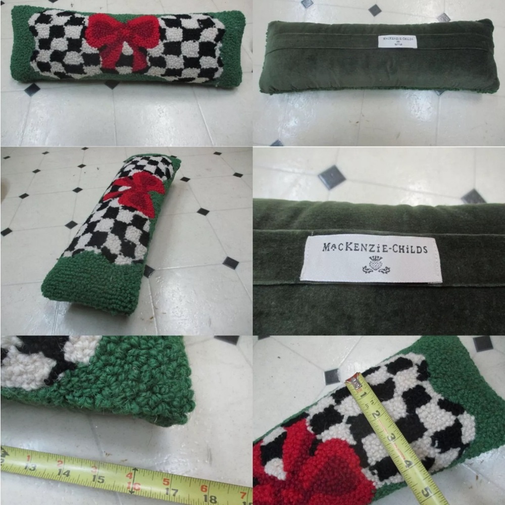 mackenzie childs courtly check dog bone holiday  pillow
